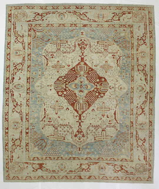 8x10 Blue and Ivory Turkish Oushak Rug