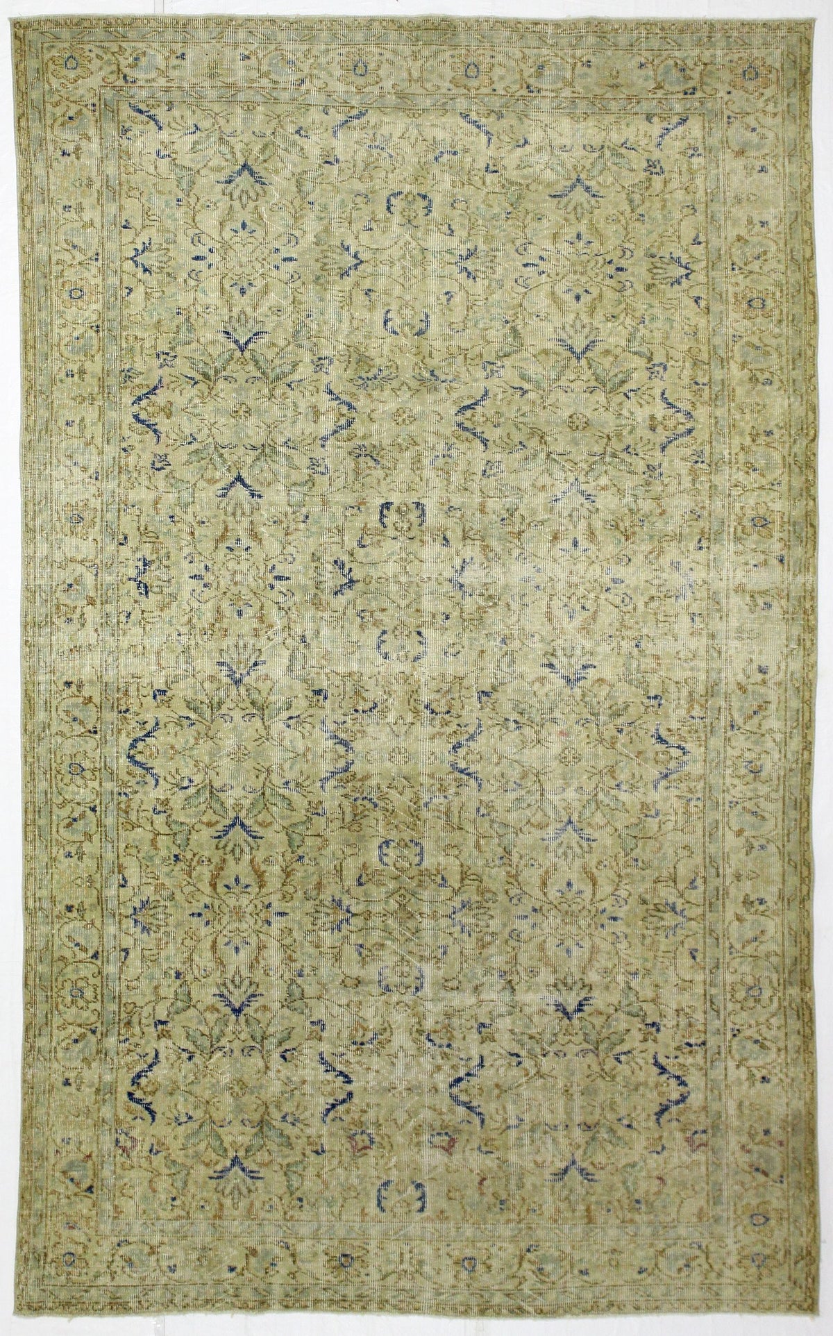 6x11 Green and Ivory Turkish Anatolian Rug