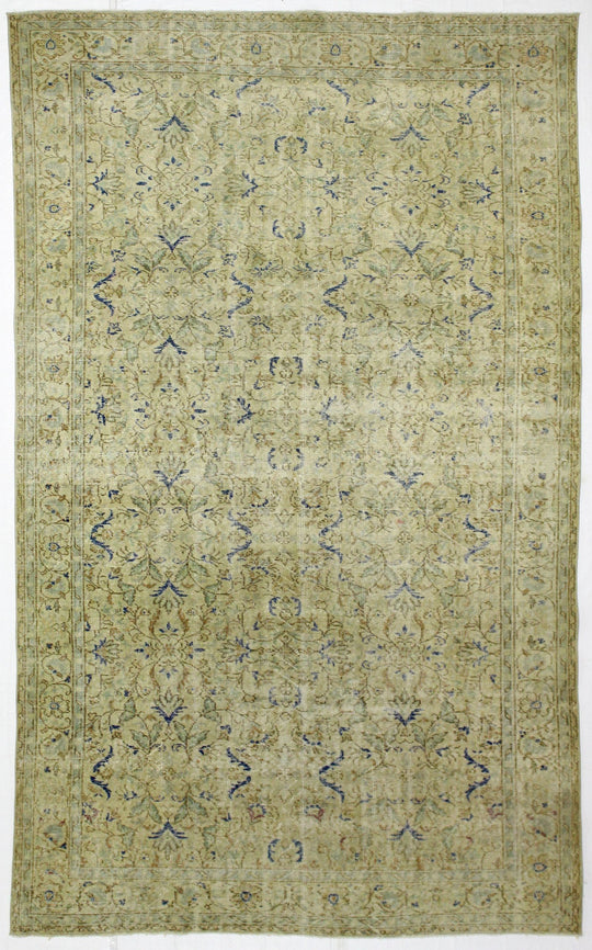 6x11 Green and Ivory Turkish Anatolian Rug