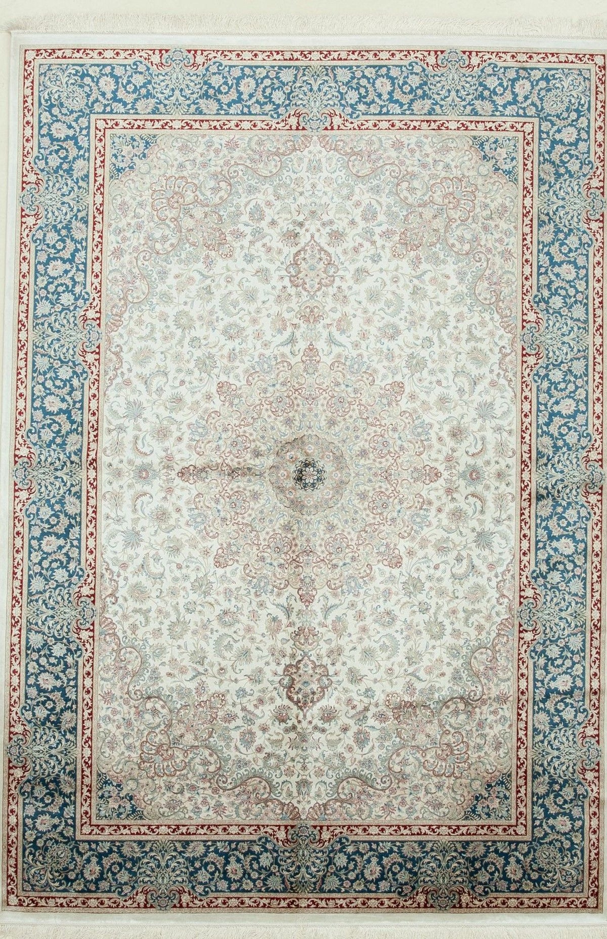 7x10 Ivory and Blue Turkish Antep Rug