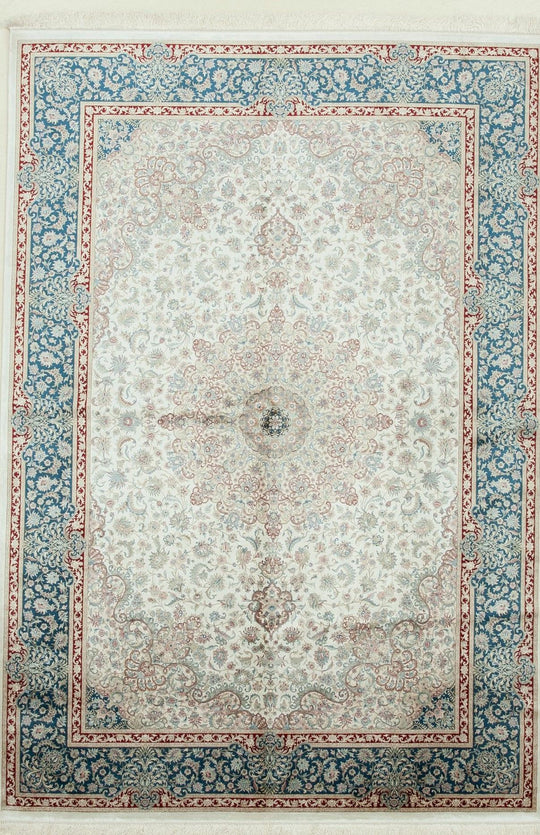 7x10 Ivory and Blue Turkish Antep Rug