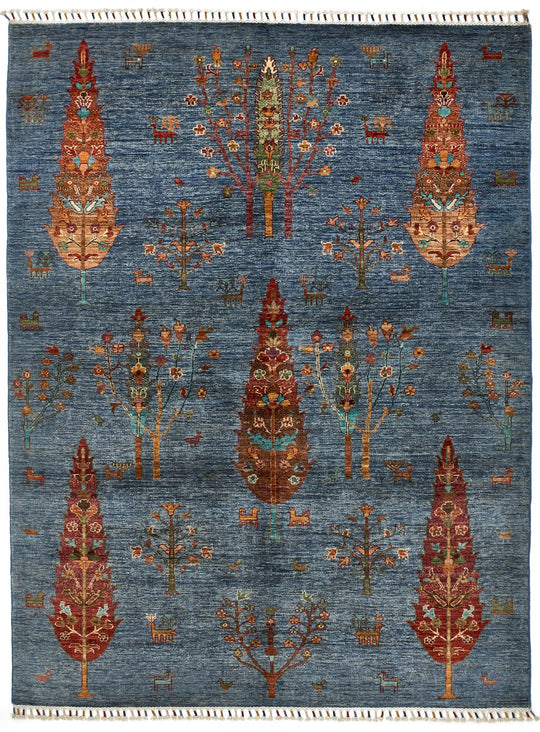 6x8 Blue and Multicolor Tribal Rug