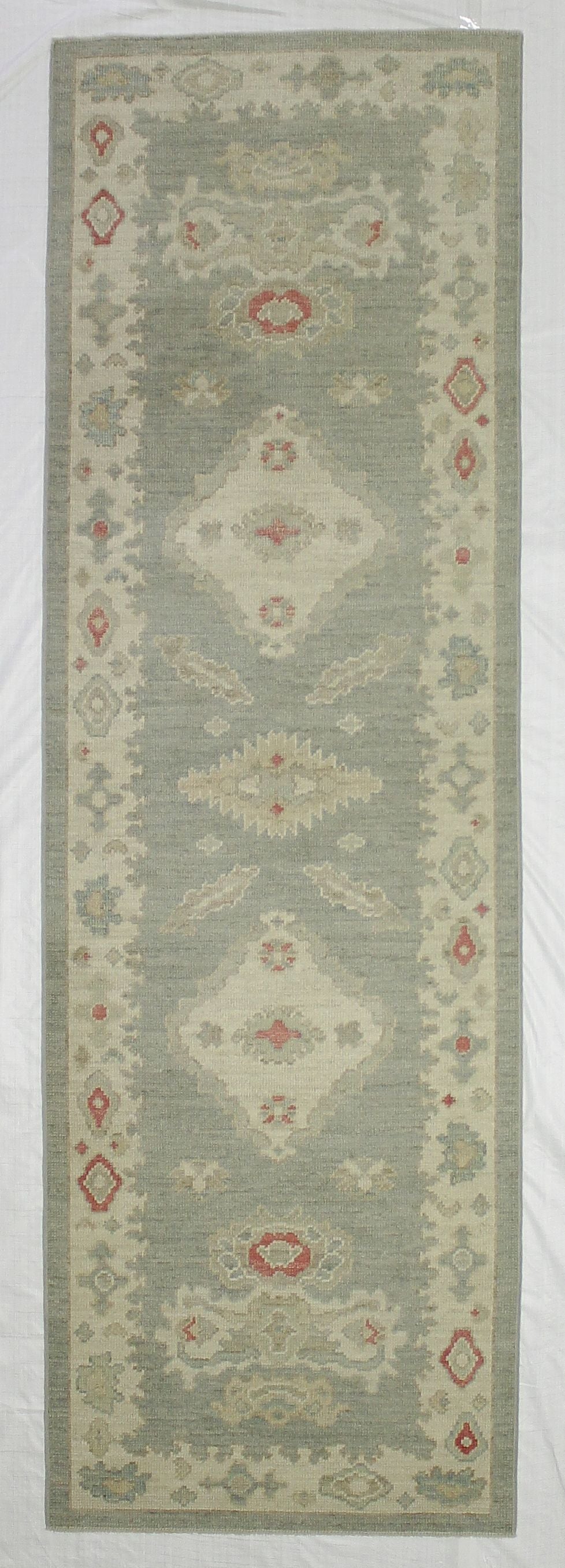 3x10 Blue and Ivory Turkish Oushak Runner