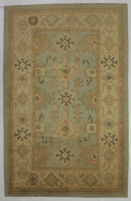 7x11 Blue and Ivory Turkish Oushak Rug