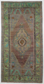 5x9 Brown and Green Turkish Tribal Rug
