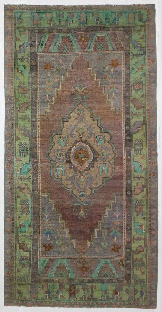 5x9 Brown and Green Turkish Tribal Rug