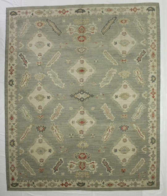 9x10 Gray and Ivory Turkish Oushak Rug