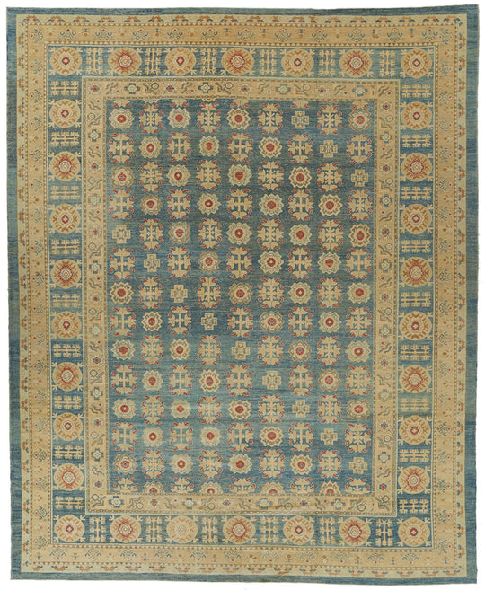 12x15 Blue and Ivory Turkish Oushak Rug
