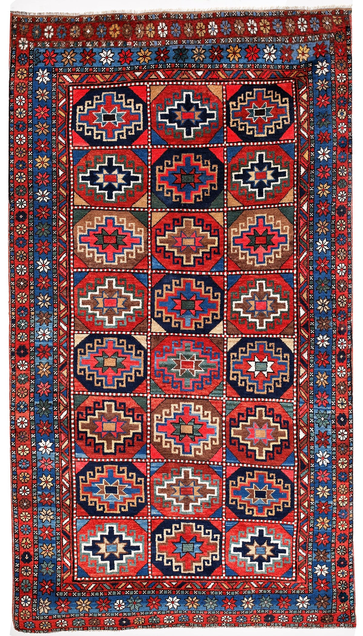 4x8 Red and Navy Kazak Tribal Runner