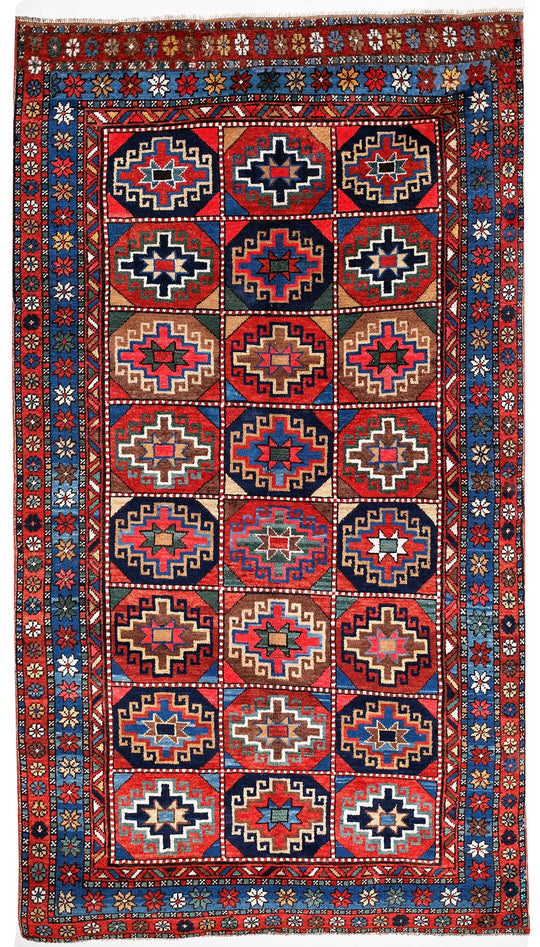 4x8 Red and Navy Kazak Tribal Runner