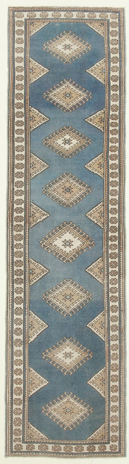 3x10 Blue and Ivory Turkish Tribal Runner