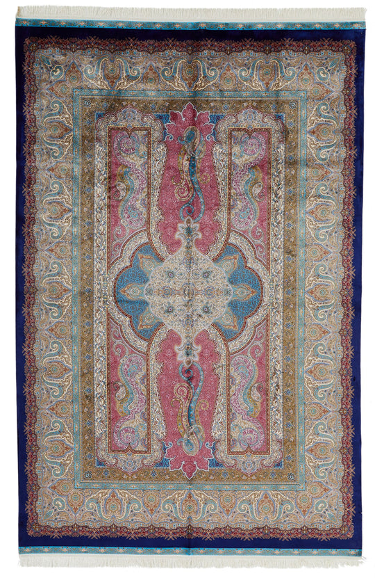 7x10 Navy and Ivory Turkish Antep Rug