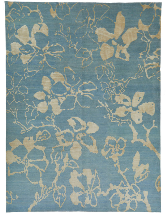 9x12 Blue and Ivory Modern Contemporary Rug