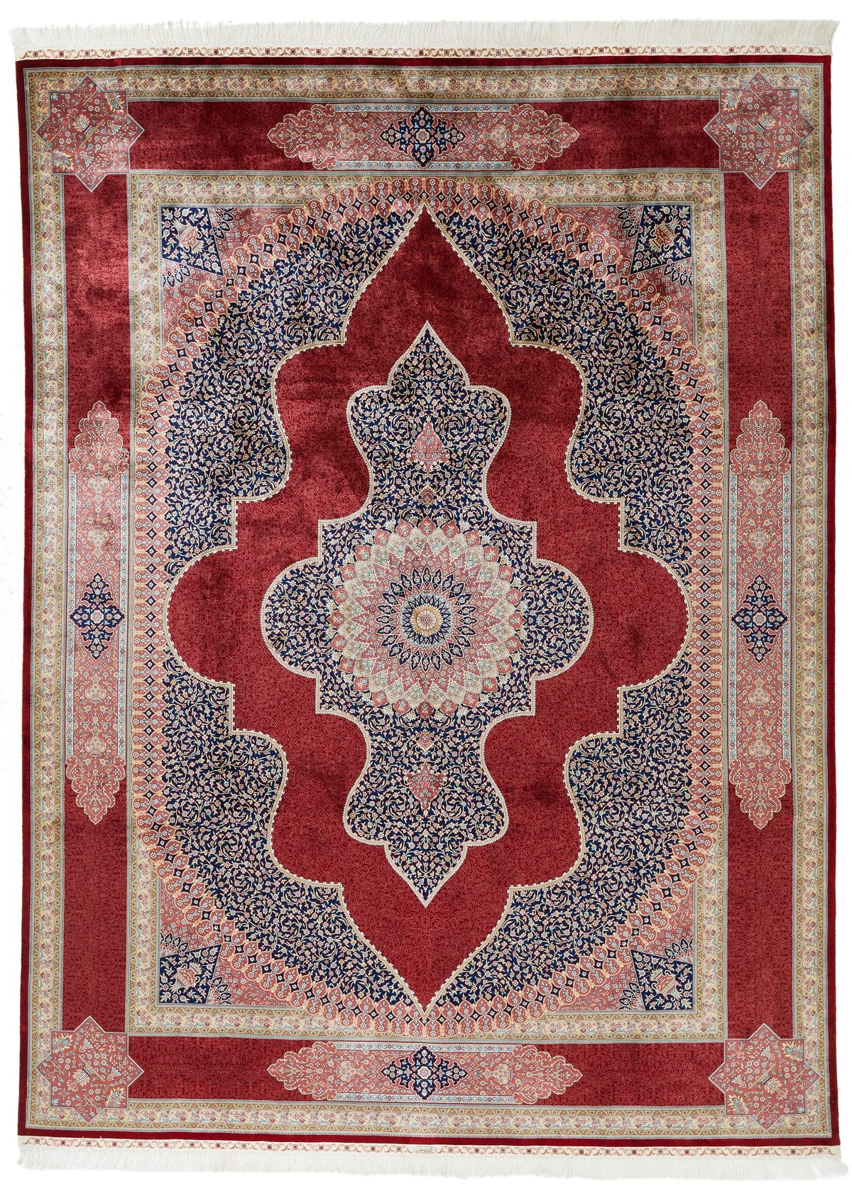 9x12 Red and Navy Turkish Silk Rug