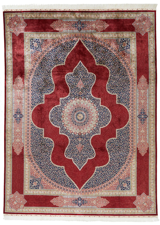 9x12 Red and Navy Turkish Silk Rug