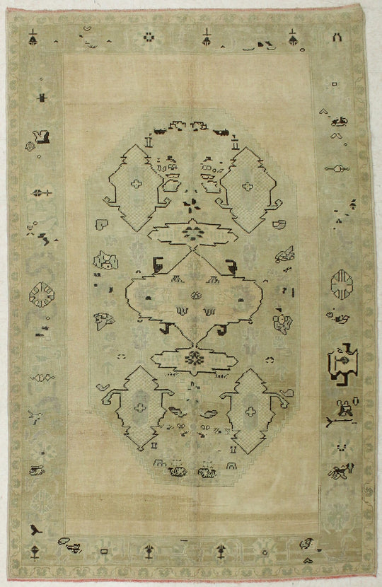 6x9 Beige and Brown Turkish Tribal Rug