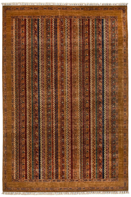 7x10 Multicolor and Brown Turkish Tribal Rug