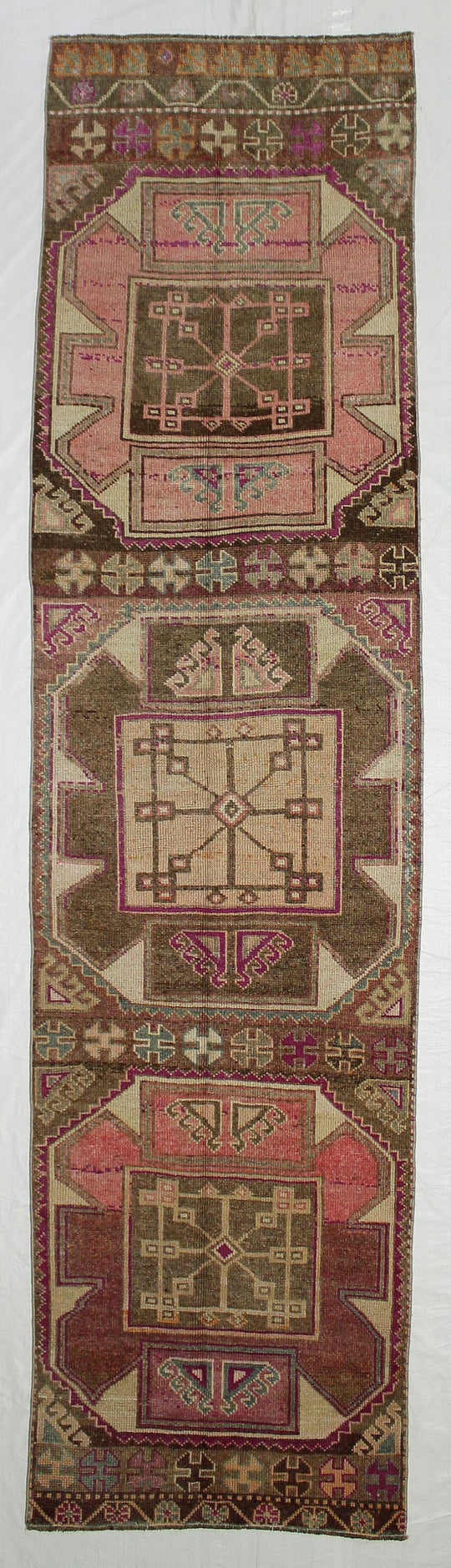 3x12 Brown and Pink Turkish Tribal Runner