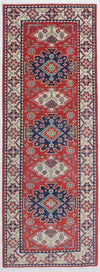 Vintage Handmade 3x9 Red and Ivory Anatolian Caucasian Tribal Distressed Area Runner