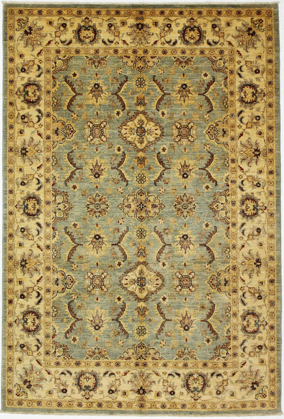 6x8 Blue and Ivory Turkish Oushak Rug
