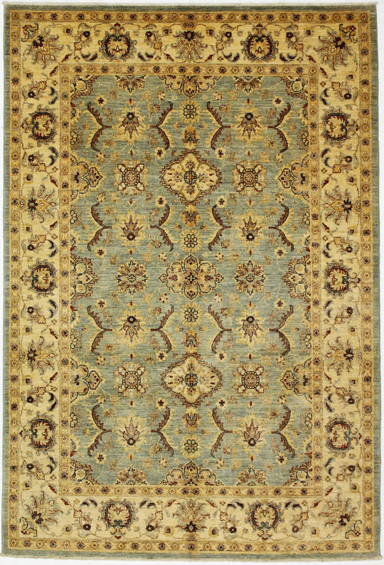 6x8 Blue and Ivory Turkish Oushak Rug