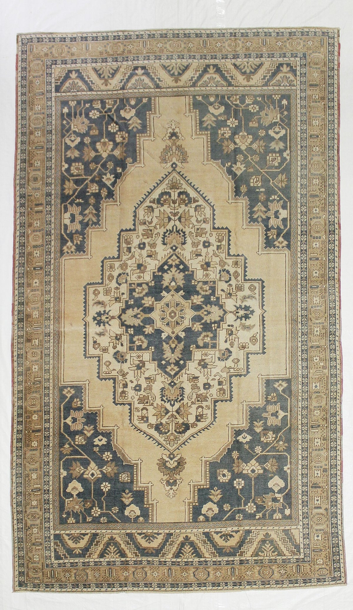 6x10 Beige and Blue Turkish Tribal Rug