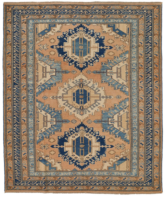 5x6 Beige and Blue Turkish Tribal Rug