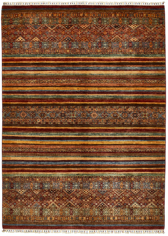 7x10 Blue and Multicolor Turkish Tribal Rug