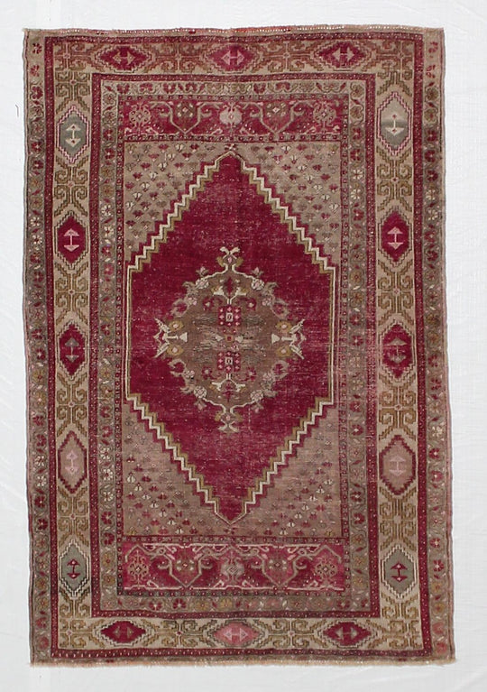 3x5 Red and Beige Turkish Tribal Rug