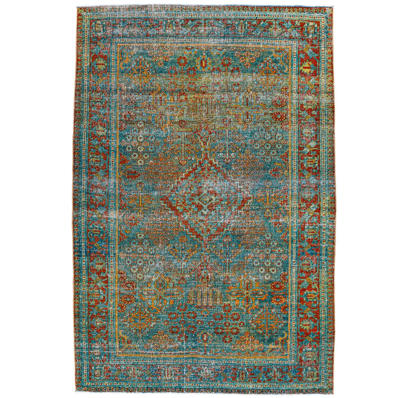 4x7 Blue and Red Persian Rug