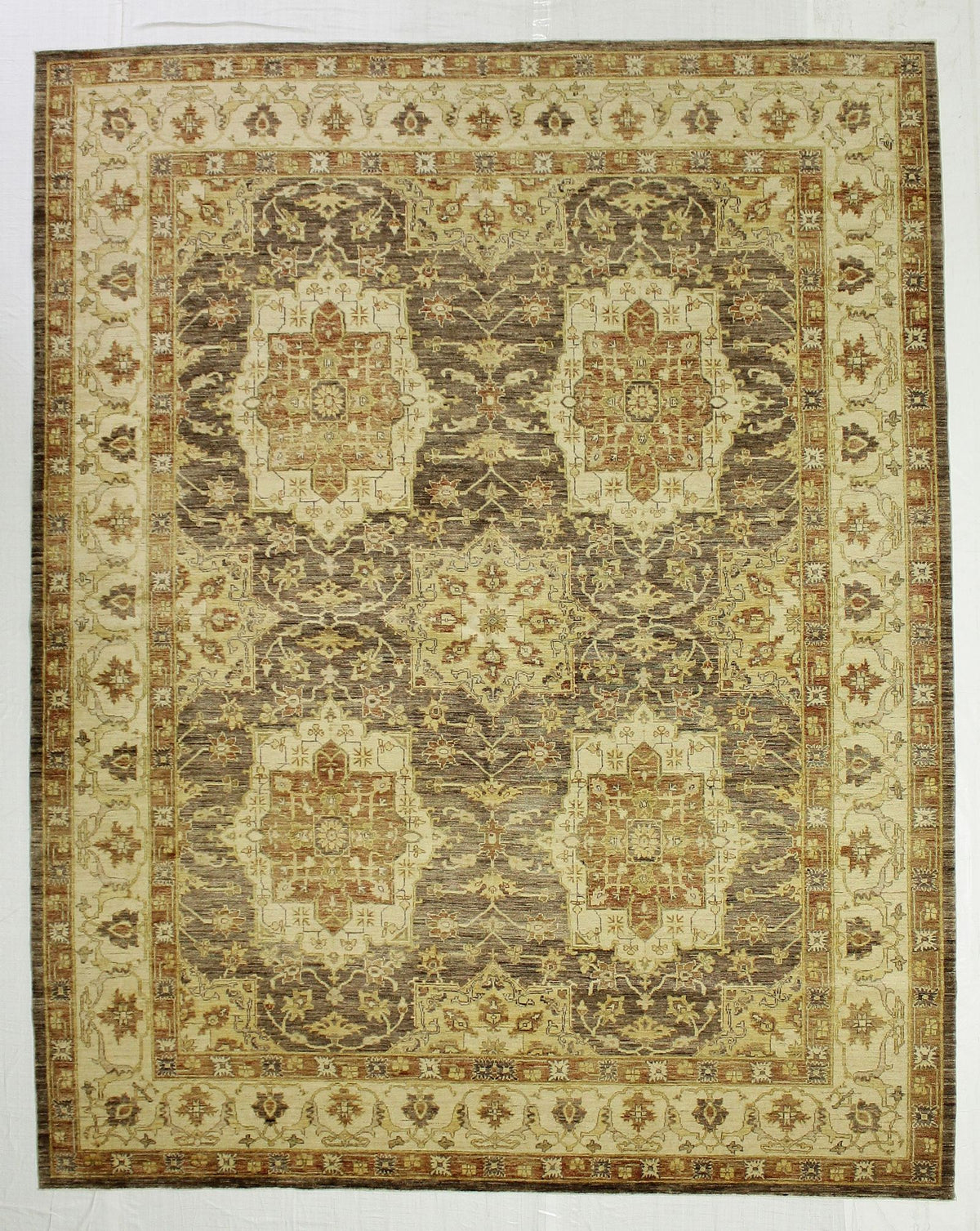 8x10 Brown and Ivory Turkish Oushak Rug