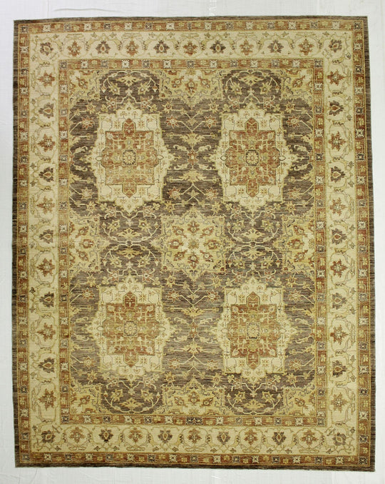 8x10 Brown and Ivory Turkish Oushak Rug