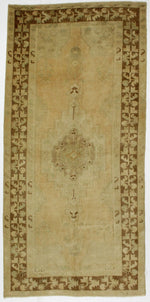 4x9 Ivory and Brown Turkish Tribal Runner