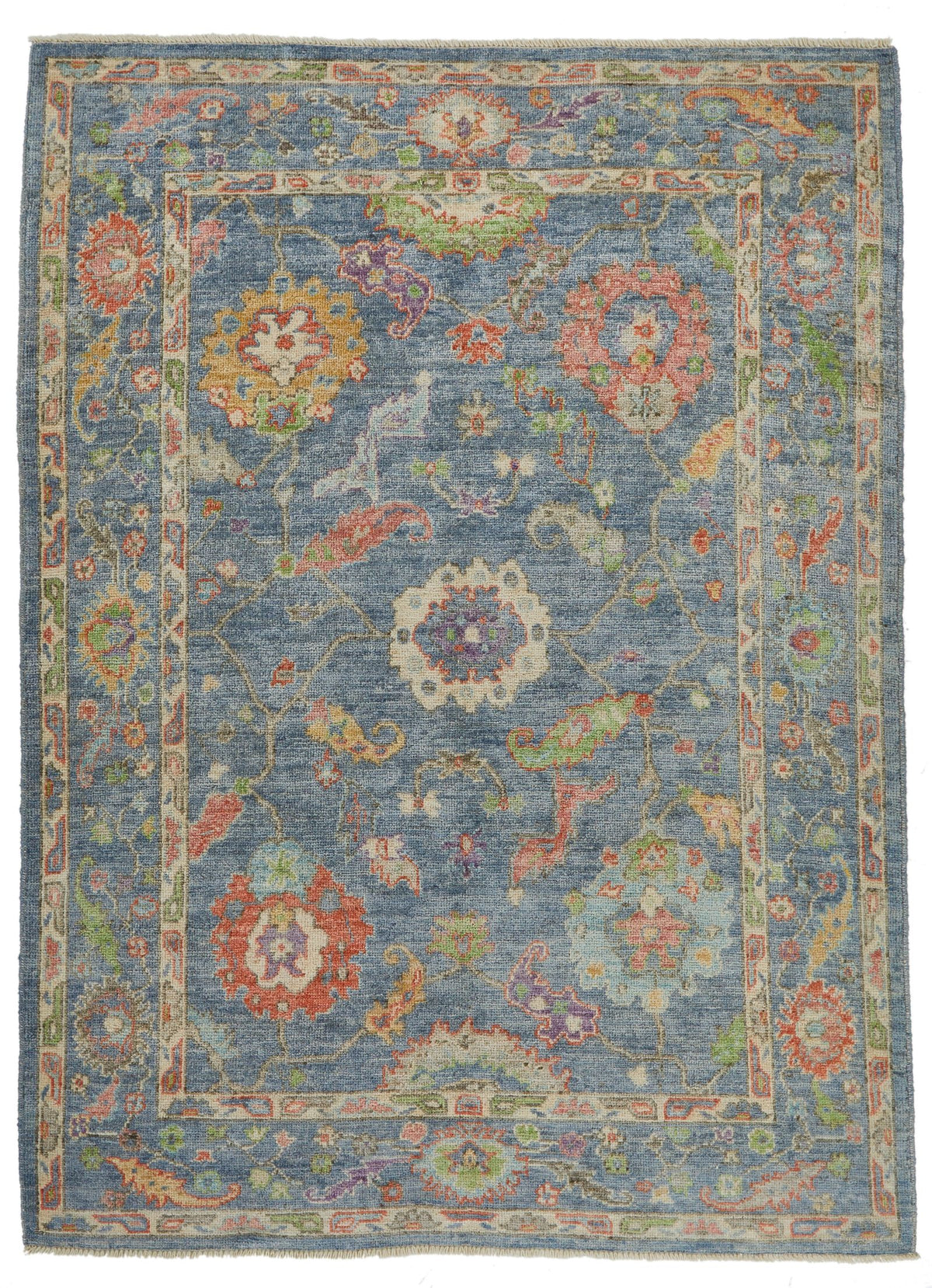 5x7 Gray and Multicolor Turkish Oushak Rug