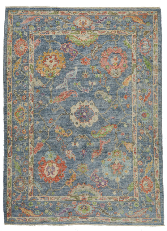 5x7 Gray and Multicolor Turkish Oushak Rug