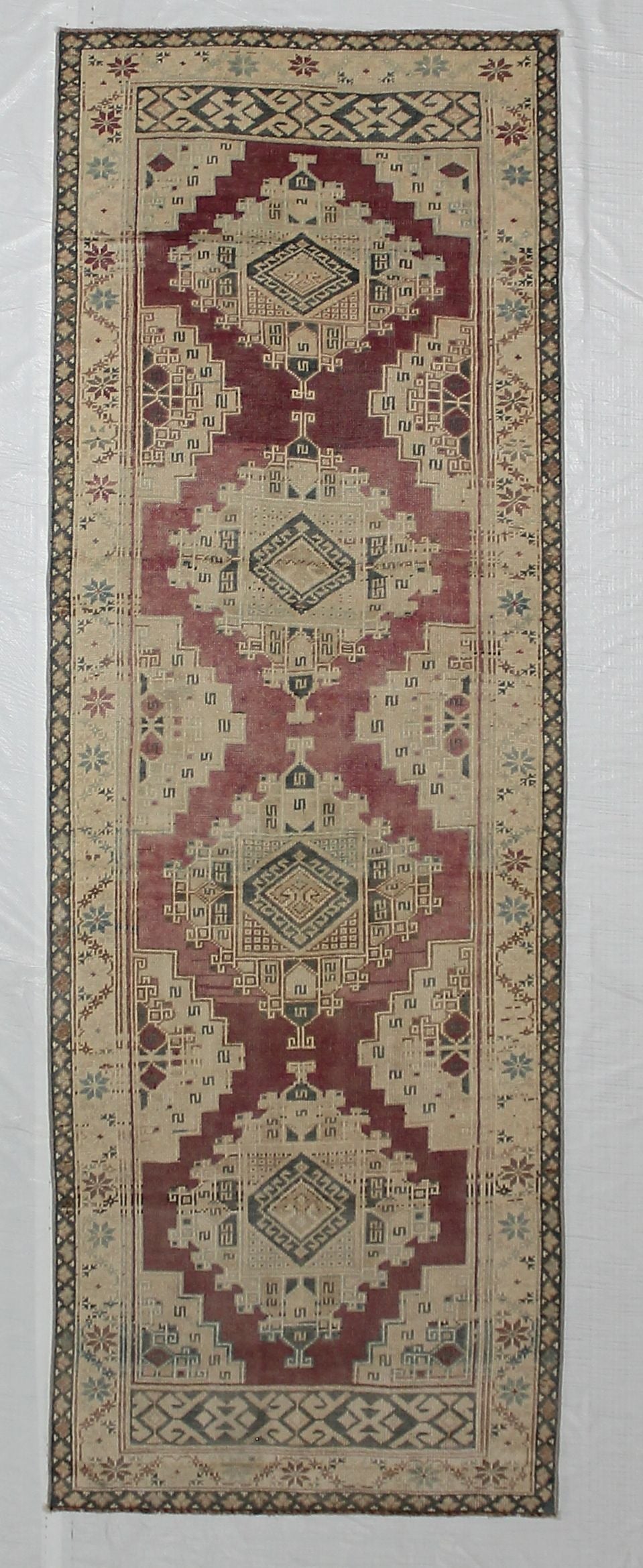 3x9 Purple and Beige Turkish Tribal Runner