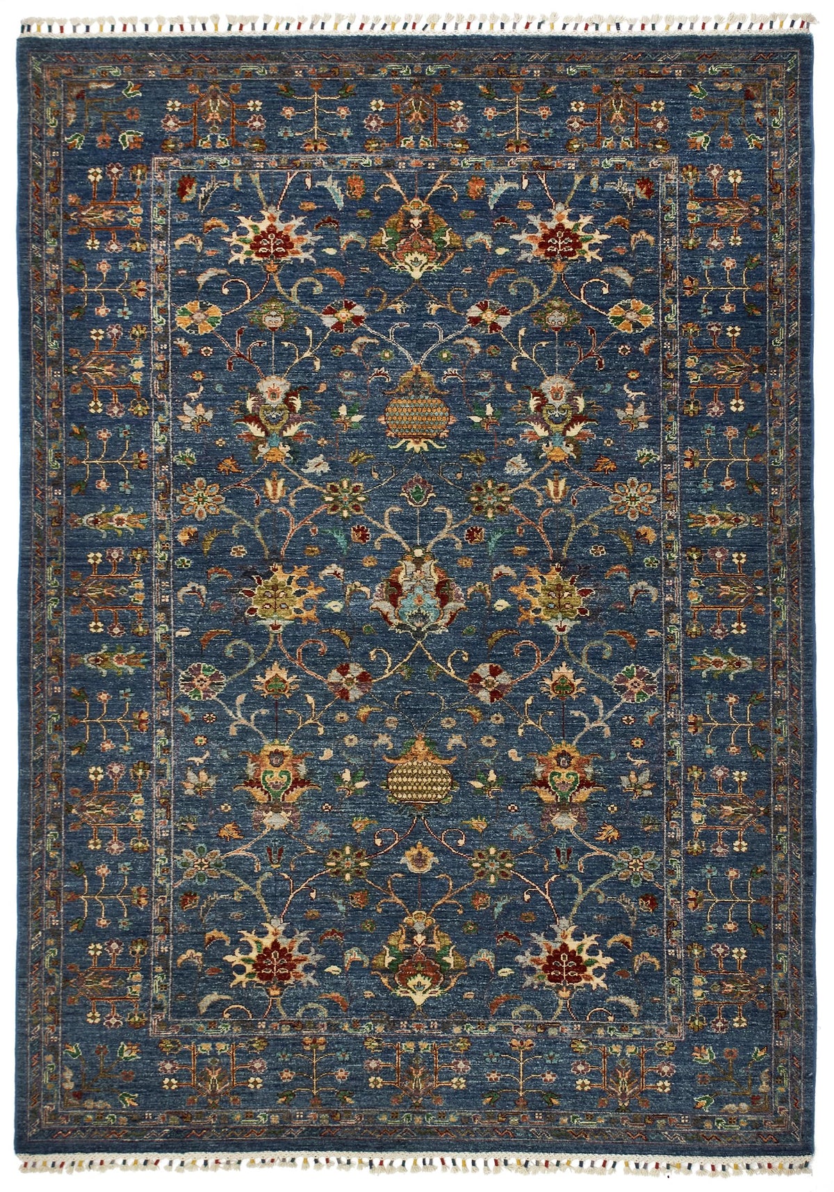 6x9 Blue and Multicolor Turkish Tribal Rug