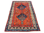 Vintage Handmade 4x6 Red and Navy Anatolian Caucasian Tribal Distressed Area Rug