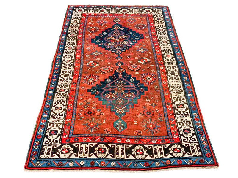 Vintage Handmade 4x6 Red and Navy Anatolian Caucasian Tribal Distressed Area Rug