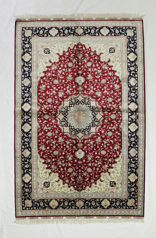 5x8 Red and Navy Turkish Silk Rug