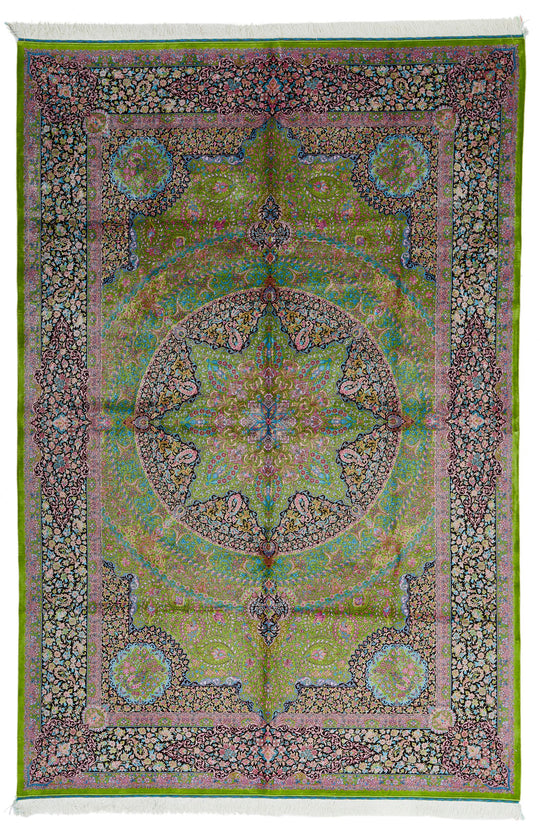7x10 Green and Black Turkish Antep Rug