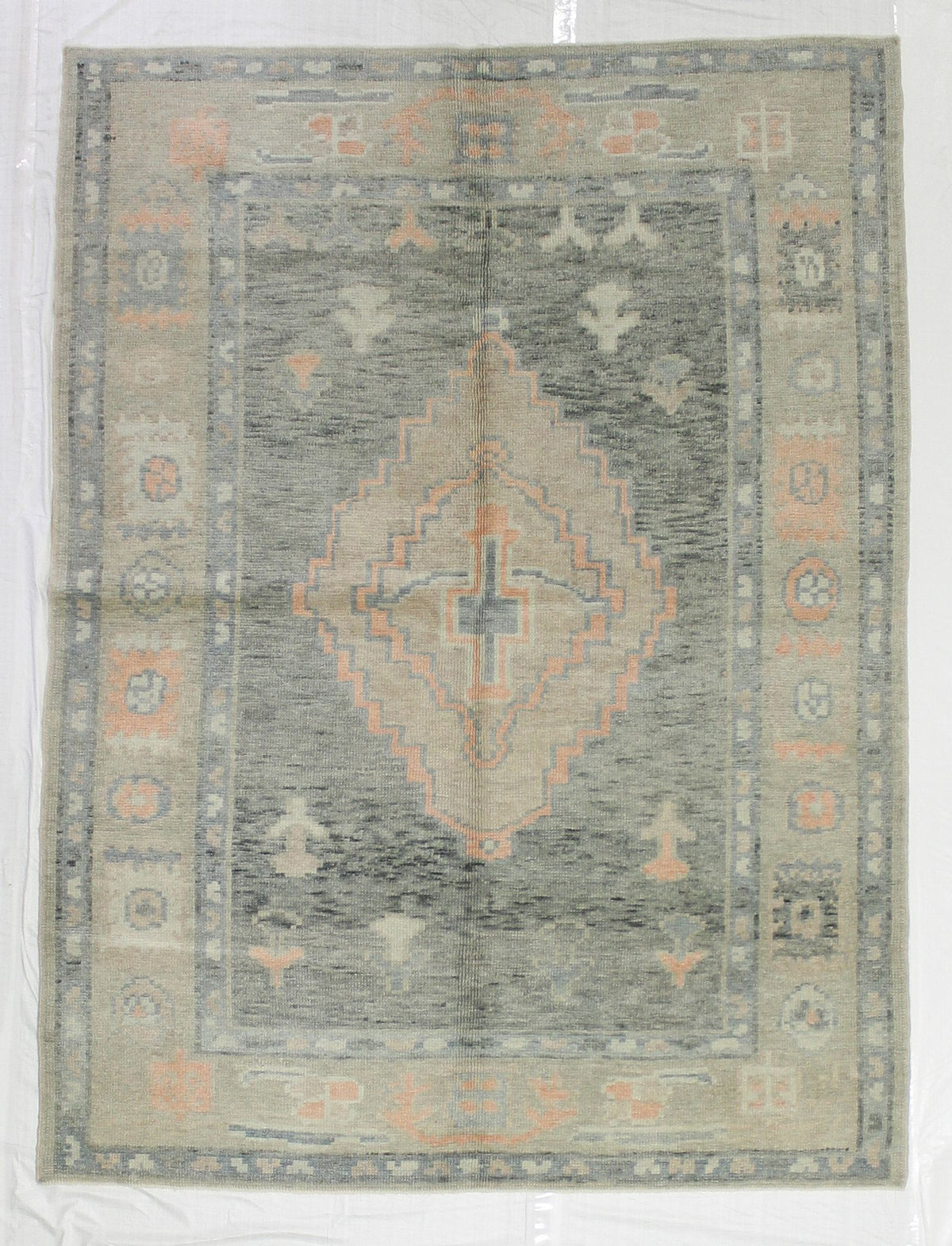6x8 Gray and Beige Turkish Oushak Rug