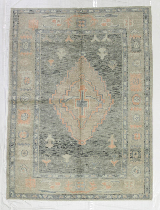 6x8 Gray and Beige Turkish Oushak Rug