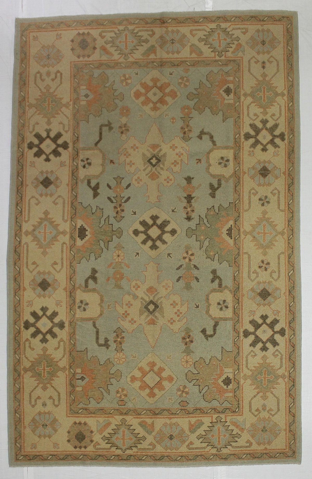7x10 Blue and Beige Turkish Oushak Rug