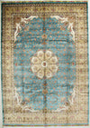 9x12 Blue and Gold Turkish Silk Rug