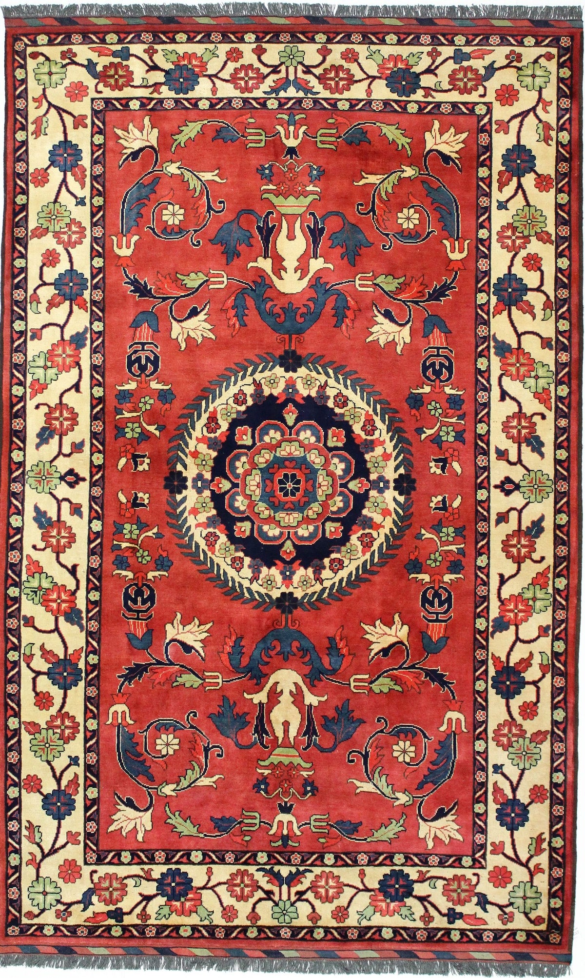 6x10 Red and Ivory Turkish Tribal Rug