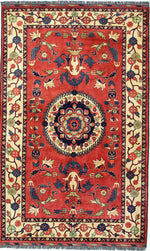 6x10 Red and Ivory Turkish Tribal Rug