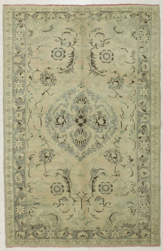 5x8 Beige and Gray Turkish Tribal Rug