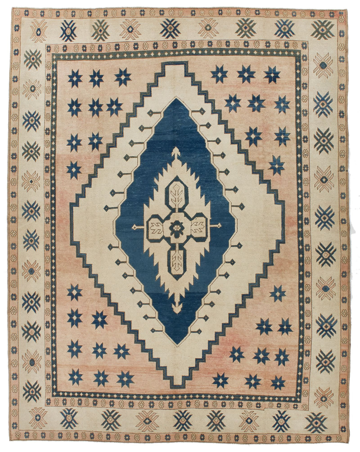 9x11 Navy and Pink Turkish Tribal Rug
