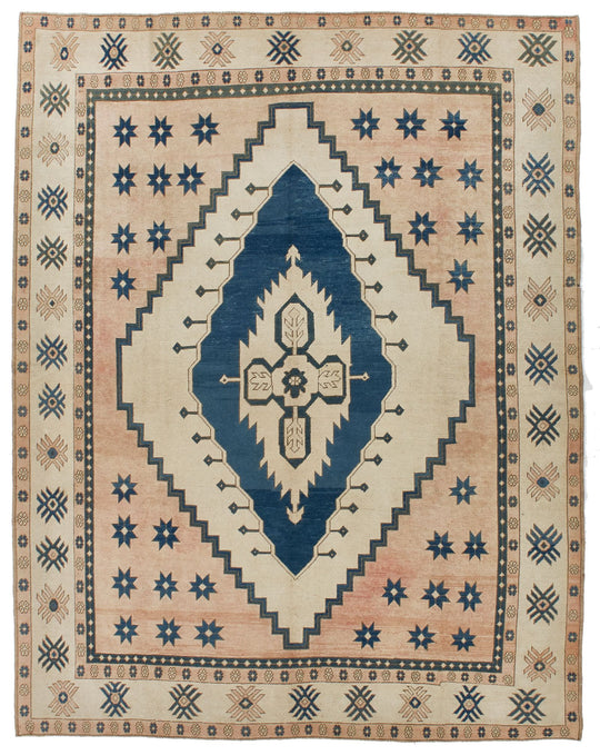9x11 Navy and Pink Turkish Tribal Rug